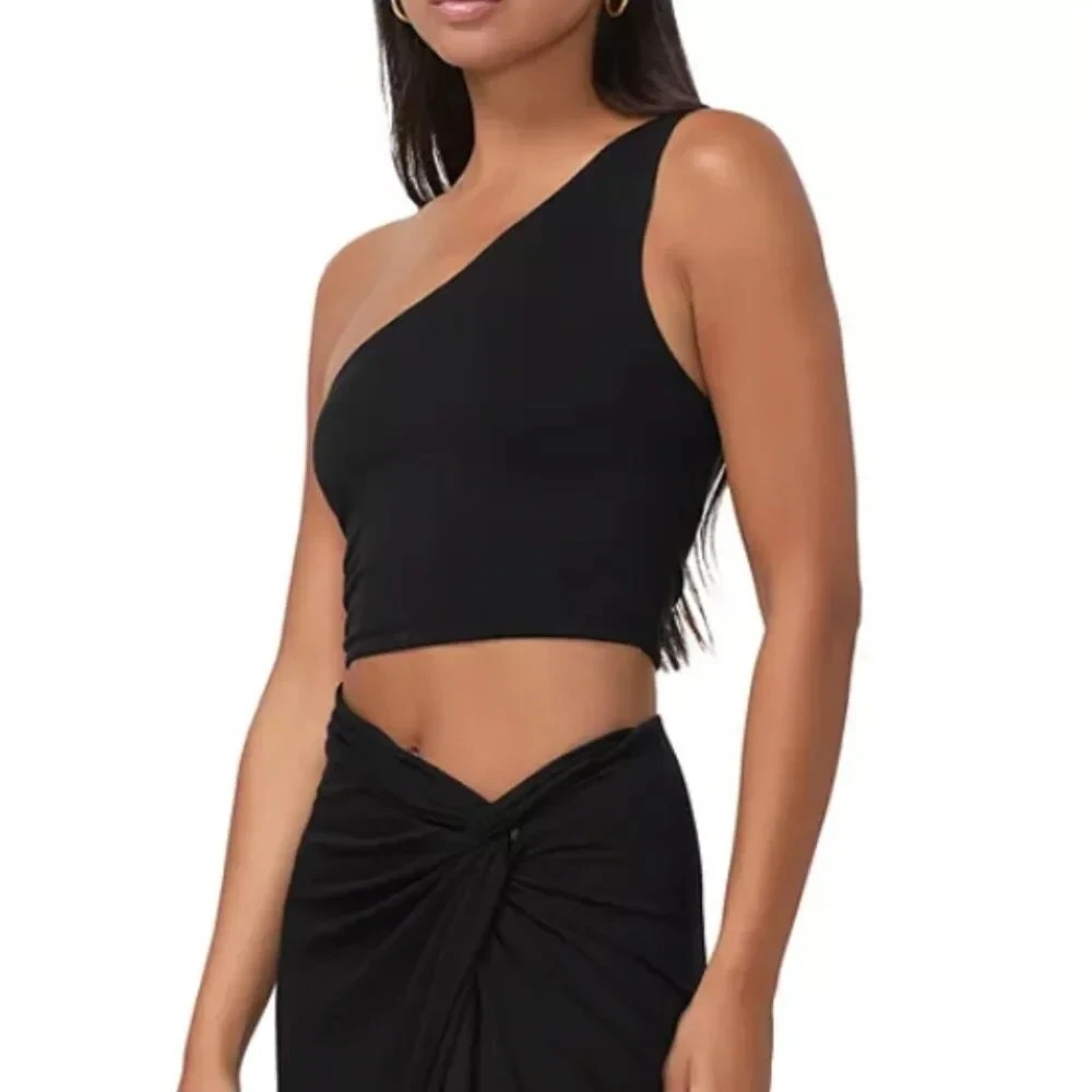 AFRM Women's Dusk Cropped One-Shoulder Tank Top‎ Black Size XS NWT